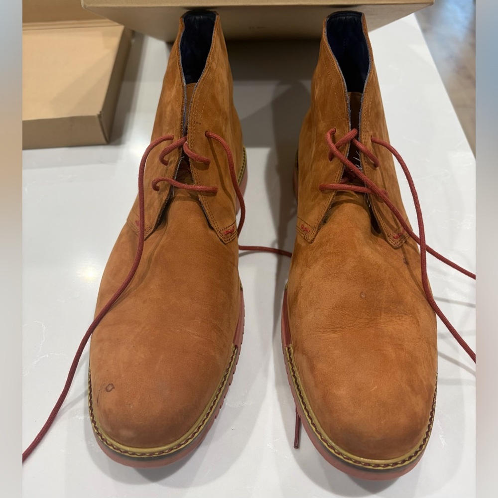 Cole Haan Tan Chukka Boots with Red Laces